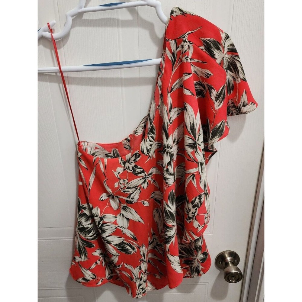 Banana Republic Women's One Sleeve Off Shoulder Blouse Top Pink Floral Size XS
